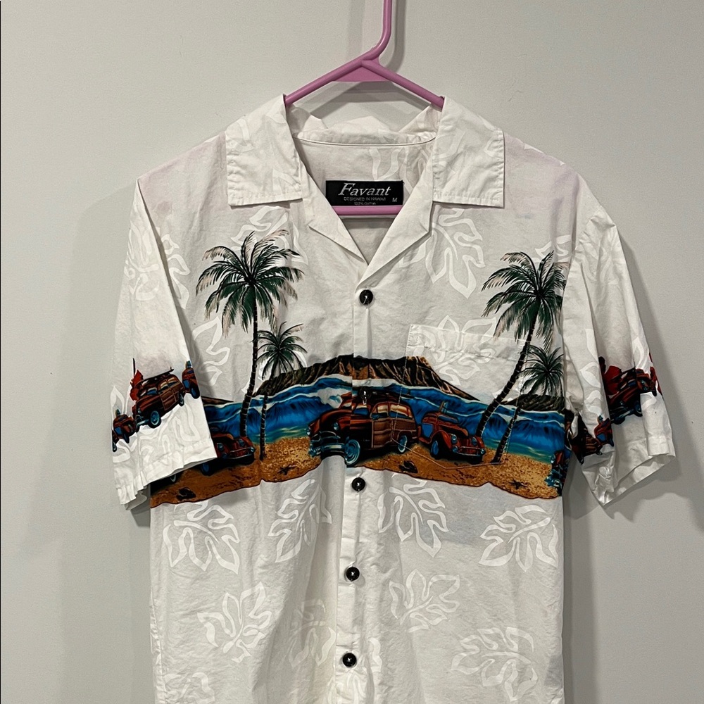 White Tropical Print Men's Shirt
